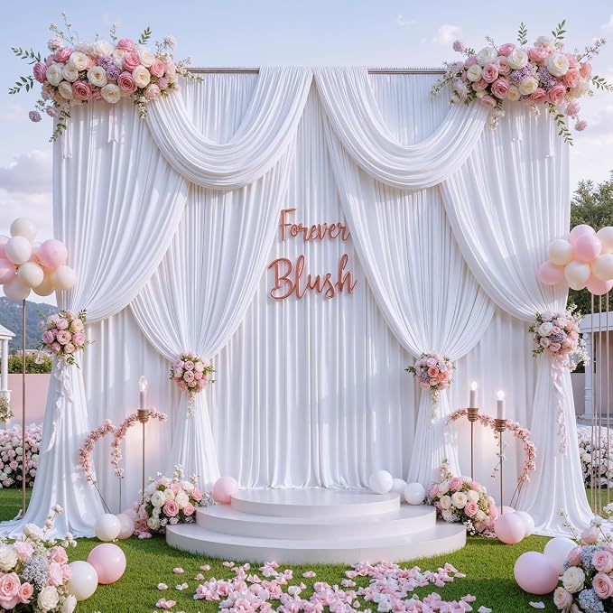10 ft x 7 ft Wrinkle Free White Backdrop Curtain for Wedding Parties, Polyester Photography Backdrop Drapes for Birthday Parties Stage Backdrop Stand, White Background Curtains, 5x7FT 2 Panels - Image 6