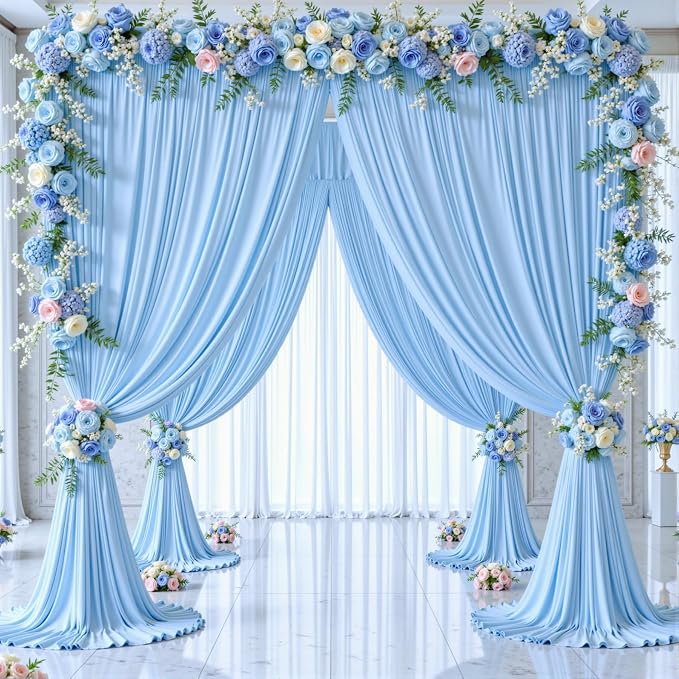 10x12 Baby Blue Backdrop Curtains for Wedding Party Wrinkle Free Backdrops Curtain Drapes Fabric Decorations Photo Back Drop Cloth for Baby Shower Photography Stage Reception 5ft x 12ft,2 Panels - Image 9