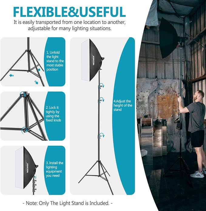 NEEWER Heavy Duty Light Stand, 13ft/4m Adjustable Metal C Stand, Black | Photography Tripod, Spring Cushion, 1/4" Screw, for Studio LED Continuous Light Background Flash Strobe, Max Load 22lb/10kg - Image 6