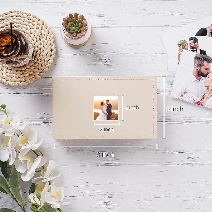 potricher Small Photo Album 4x6 100 Photos, Leather Cover | Leather 4x6 Picture Album with 100 Horizontal Pockets, Photo Book for Family, Wedding, Anniversary, and Baby - Image 2