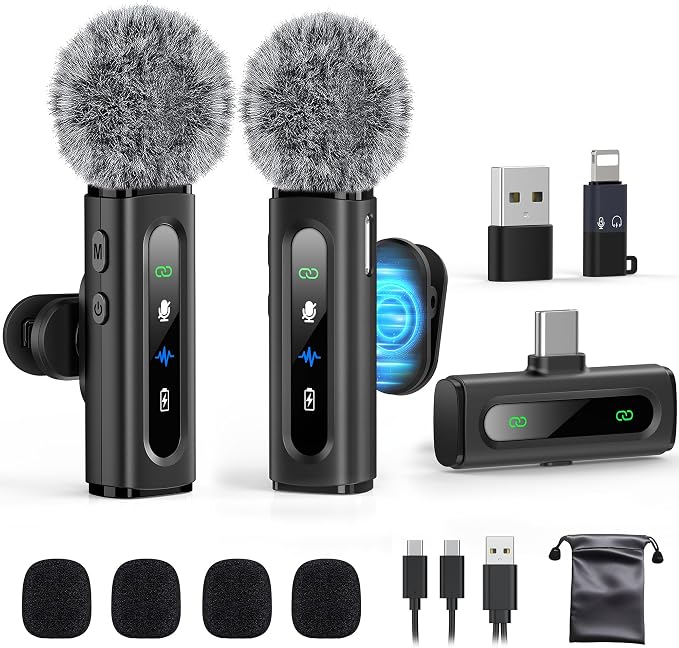 USB C Lavalier Microphone Wireless AI Noise Cancellation Mini Mic for Type-C Android, iPhone 17/16/15, Tablet, PC, Video Recording Clip-on Mics with Rotatable Clip, Ideal for TikTok, YouTube, Podcast by GoorDik