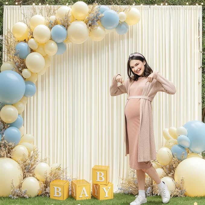 Ivory Backdrop Curtain 8 Panels-Wrinkle-Free Ivory Curtains Polyester Photography Drapes for Wedding Party Baby Shower Photo Background Decorations- 32 X10FT - Image 4