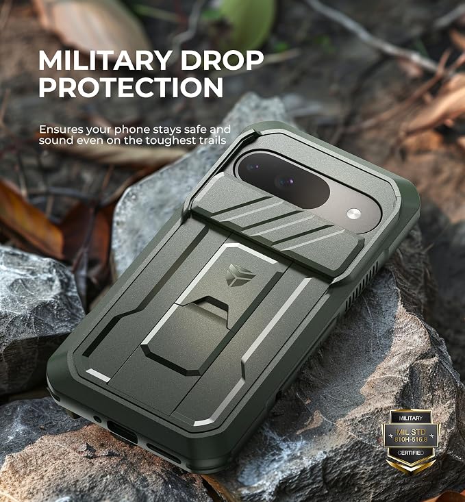 Dexnor for Google Pixel 9 Case with Slide Camera Cover & Built-in Screen Protector & Heavy-Duty Kickstand,Full-Body Protective Cover Rugged Bumper Cases for Pixel 9,Army Green(2024) - Image 6