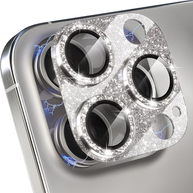Choiche for iPhone 15 Pro/iPhone 15 Pro Max Camera Lens Protector | Bling Camera Cover with 9H Tempered Glass Lens Screen Protector Metal Ring Decoration Accessories (Glitter-Titanium Natural) by Choiche