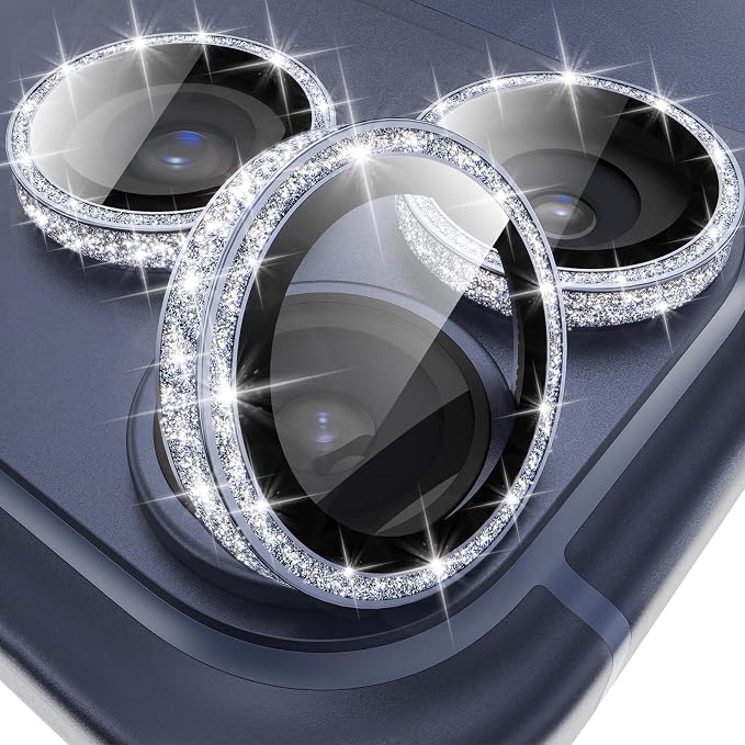YWXTW [All-Over Glitter] Camera Lens Protector for iPhone 17 Pro Max/17 Pro/16 Pro Max/16 Pro/15 Pro Max/15 Pro/14 Pro/Max, 9H Tempered Glass Camera Cover, Anti-Scratch Case Friendly (Deep Blue) by YWXTW
