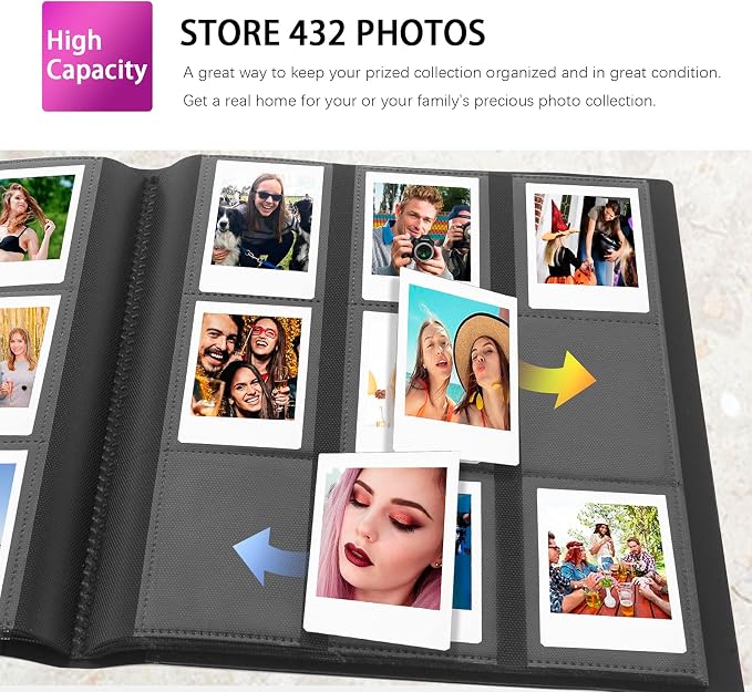 432-Pocket Photo Album For Polaroid 2x3 In Photos Instant Camera | Fit Fujifilm Instax Mini Series, Evo, Liplay Instant Cameras, Photo Book For Birthday, Anniversary, Families Memories, Black - Image 8