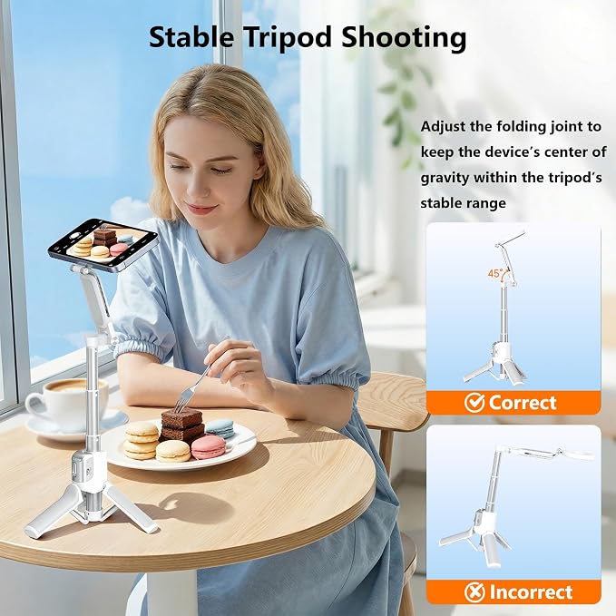 [3 in 1] Magnetic Phone Camera Shutter Grip, Extendable Selfie Stick & Tripod Portable for Magsafe iPhone & Android with Detachable Wireless Shutter Button Remote Control Ergonomic Handle - White - Image 7