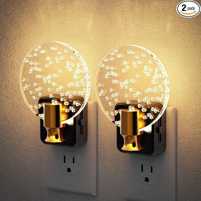 JandCase Night Light, Dimmable Night Lights Plug into Wall 2 Pack | Bubble Nightlight with Auto On/Off Light Sensor, 0-100LM LED Round Nightlights, 180°Rotatable Acrylic Nite Light for Hallway by JandCase