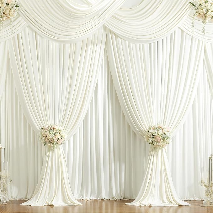 8 Panels Ivory Backdrop Curtains for Wedding Party Wrinkle Free Backdrops Curtain Drapes Fabric Decorations Photo Back Drop Cloth for Baby Shower Photography Stage Reception 40ft(W) x 12ft(H) - Image 8