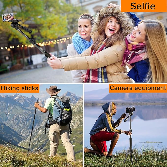 66.7" Camera Tripod Monopod with 3-Way Swivel Head, Aluminum Camera Stand | Camera Tripod with Quick Release Plate & Carry Bag, Fits Canon Nikon DSLR, GoPro, Video Cameras, Camcorders and Smartphones - Image 7