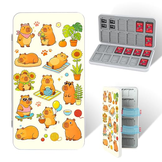 PERFECTSIGHT Switch Game Card Case for Nintendo Switch 2/ Lite / OLED, Switch2 Game Holder Cartridge Case for Game Cards and 48 SD Cards, Cute Kawaii Portable Compact Storage Box, Capybara by PERFECTSIGHT