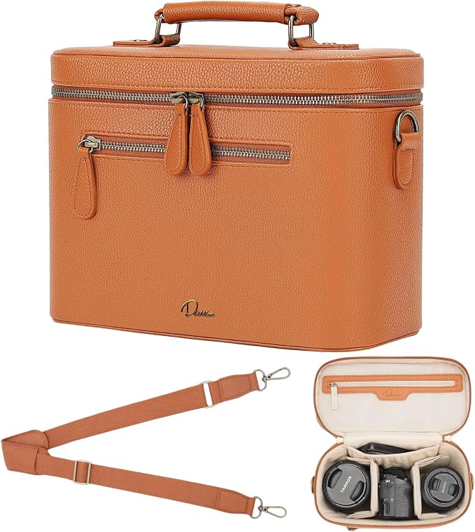 Camera Sling Bag, Waterproof PU Leather Crossbody Camera Case for Photographers, Small Shoulder Bag Compatible for Canon Nikon Sony (Brown) by Divvia