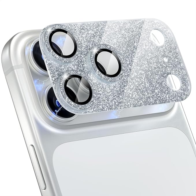 Choiche for iPhone 17 Pro Max Camera Lens Protector, Glitter-Silver | Bling Metal Camera Cover with 9H Tempered Glass Lens Screen Protector Accessories, Strong Adsorption, Case-Friendly, 6.9-inch by Choiche