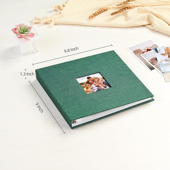 Mublalbum 8x8 Inch 3 Ring DIY Scrapbook Photo Album 40 Pages, Dark Green | 3 Ring Binder Scrapbook, Linen Cover, 20 Plastic Sleeves 40 Pages, Memory Book for Wedding, Baby, Family, DIY Projects - Image 2
