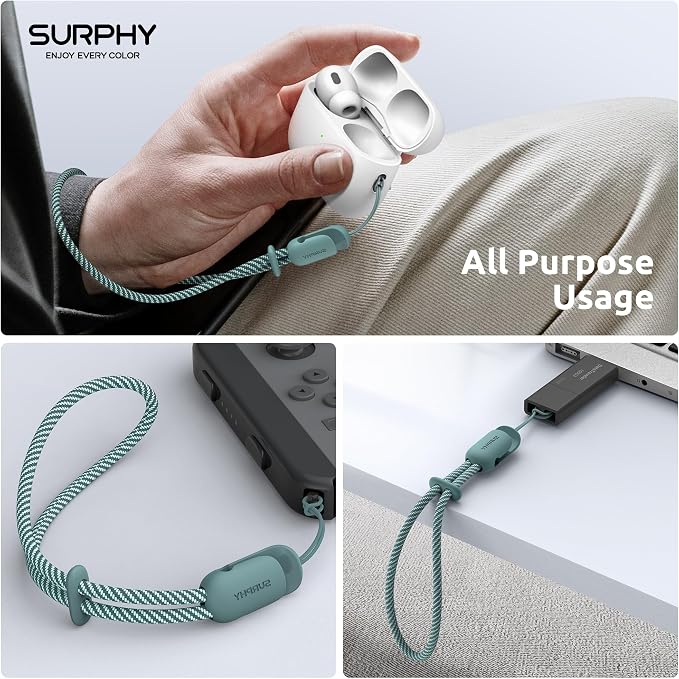 SURPHY 2 Pack Phone Lanyard, Phone Wrist Strap for Case, Camera Wrist Strap | Ultra-Light 2-Color Braided Phone Strap, Cellphone Charm Strap, Anti-Lost Wrist Lanyard for Women and Men, Green Gray - Image 6