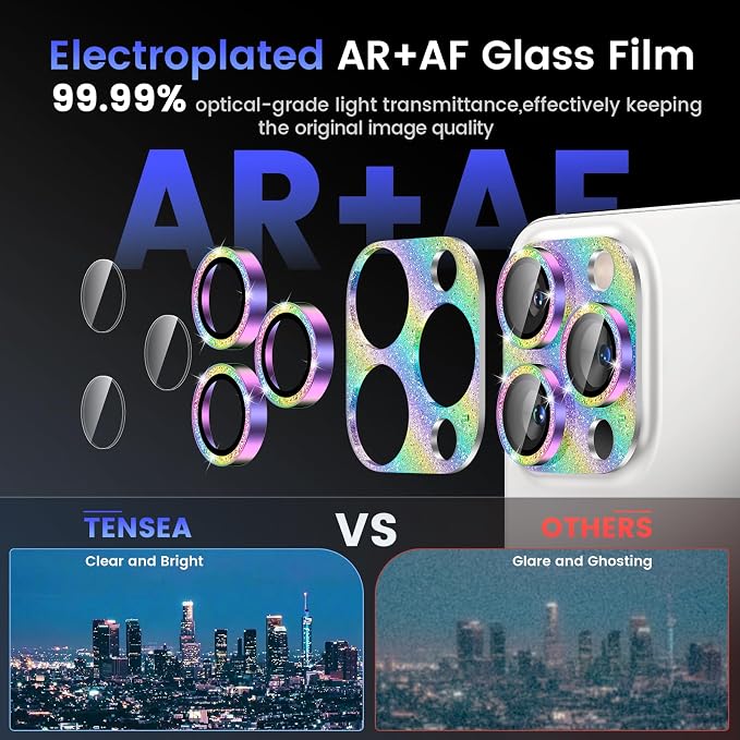 Tensea for iPhone 16 Pro Max/16 Pro/14 Pro Max/14 Pro Camera Lens Protector | Metal Bling Aluminum Alloy Tempered Glass Cover Camera Screen Protector Accessories, Case Friendly - Image 3