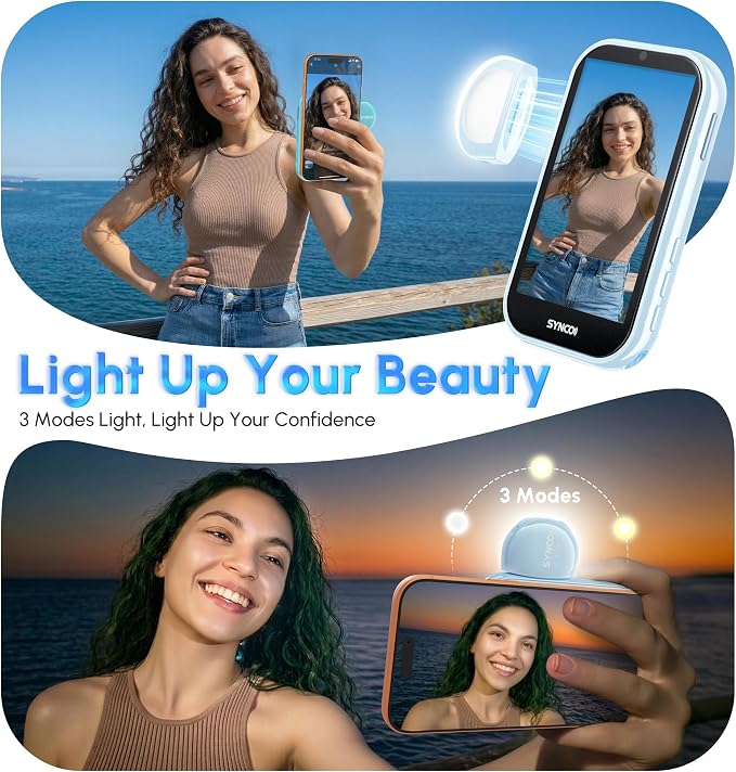 SYNCO Wireless AI Selfie Monitor Screen for iPhone 7-17 Series（Blue） | AI Gesture‑Controlled Phone, 3‑Mode Fill Light, Wireless & Wired Switch Freely, 4.02″Larger Display for TikTop, Youtube - Image 4