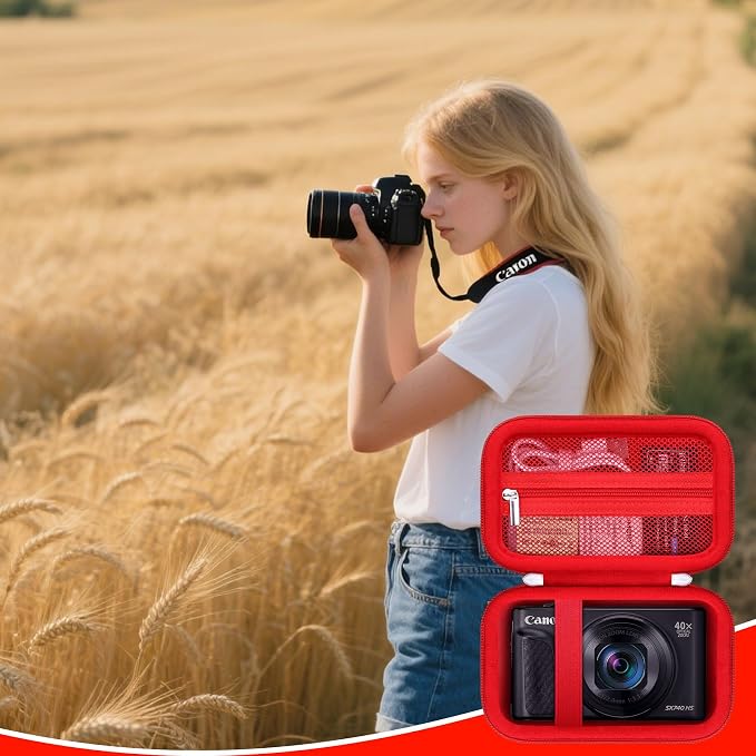Carrying Case for Canon PowerShot SX740 HS, SX730 HS Camera, Red | SX720 HS, SX620 HS, G7 X Mark III, G7 X Mark II Digital Camera, Storage Holder Travel Bag with Mesh Pocket for Battery Pack - Image 7