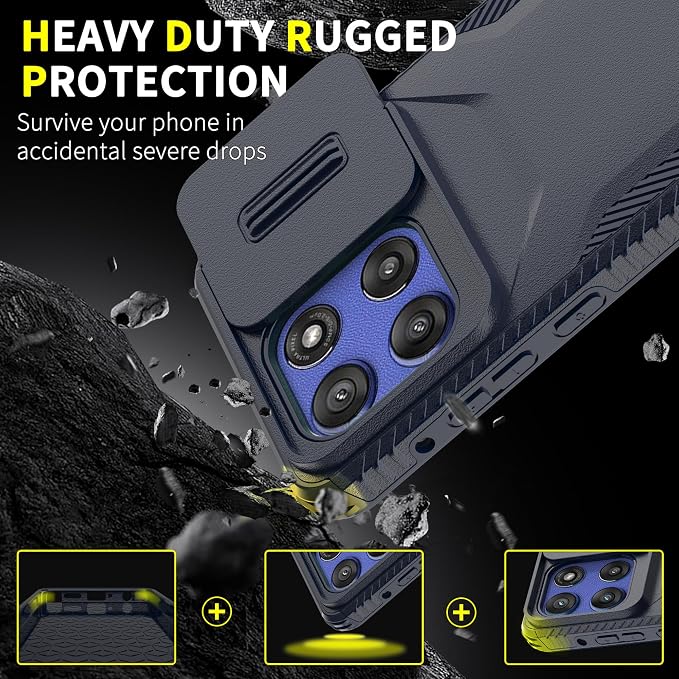 for Motorola G Stylus 5G 2025 Case with Built-in Slide Camera Cover & Screen Protector, [2 in 1] Heavy Duty Rugged Shockproof Protective Cover for Moto G Stylus 5G 2025(Blue) - Image 3