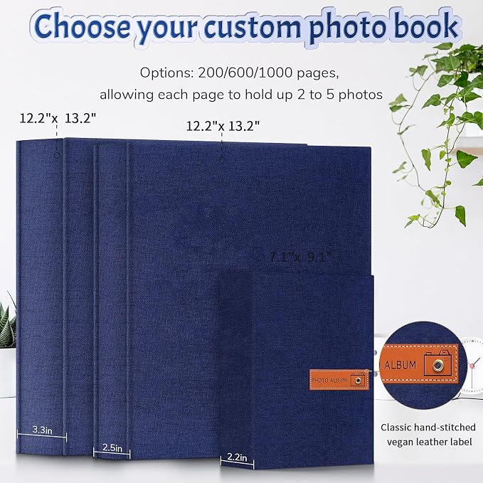 Popotop 4x6 Photo Album 200 Pictures, Linen Hardcover, Reinforced Spine | Compact 200-Photo Capacity, Acid-Free PP Slip-In Pockets, 2 Photos per Page, Black Inner Pages, No Memo Space - Image 3