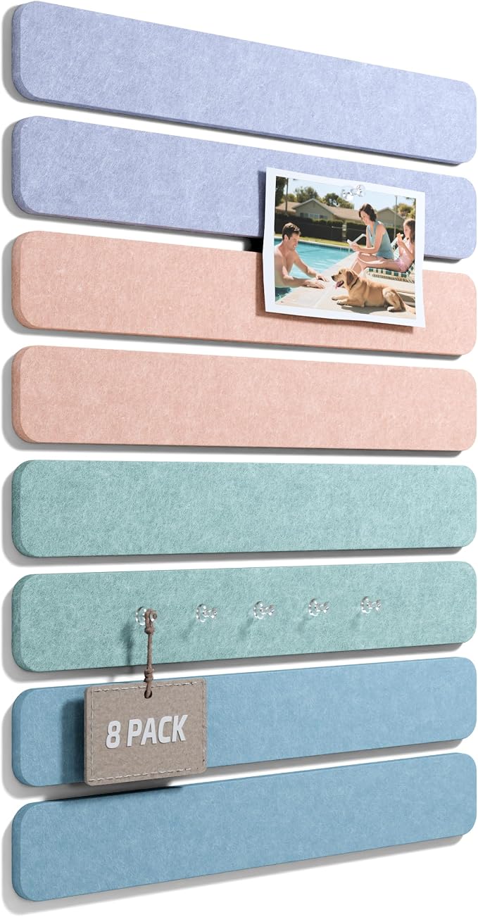Fluxynara 13" x 2" Felt Wall Panels, Coastal Haze | 8-Pack Includes 50 Push Pins and Adhesive Tabs for Photos, Notes and Decor in Bedroom Doors, Home Office or Studios by FLUXYNARA
