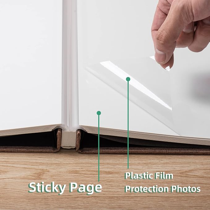 Large Photo Album Scrapbook – Holds 4x6, 8x10 Pictures – Self-Adhesive Pages for Baby, Wedding, Travel & Family Memories | Includes Metallic Pen & Scraper/Brown Large DIY Memory Book for Gifts - Image 5