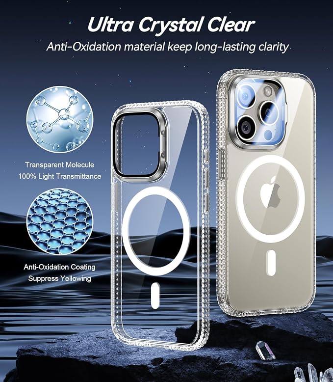 VOFATA [Upgraded] for iPhone 15 Pro Max Case with Camera Cover Stand [Fit for MagSafe][9H Camera Lens Protector] Mil-Grade Protection Transparent Magnetic iPhone 15 Pro Max Phone Case, Clear - Image 4
