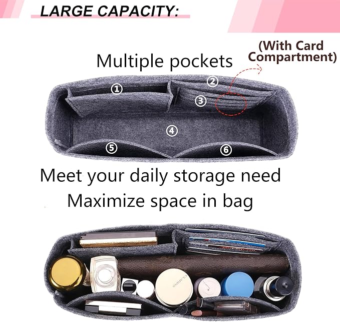 Purse Organizer Insert for GG Marmont Large Matelasse Shoulder Handbag and More, Felt Small Handbag Insert Liner Pouch for Women Inner Bladder Bag Storage Bag(Large, Grey) - Image 3