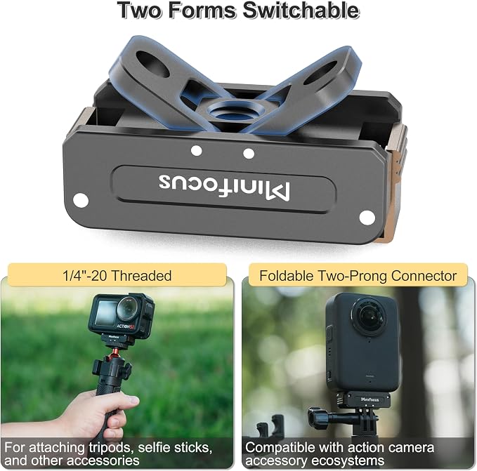 Minifocus Magnetic Quick Release Adapter Mount for DJI Osmo 360/ Action 5 Pro/4/3, Aluminum Alloy Bracket Connector Base with 1/4" Thread Hole & Foldable Dual-Claws for Tripods, Selfie Sticks - Image 3