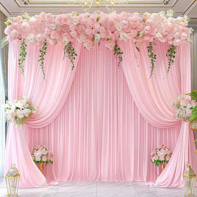 Pink Backdrop Curtains-Wrinkle-Free Polyester Photography Drapes Party Curtain Background for Baby Shower Wedding Decorations- 40 X10FT - Image 3