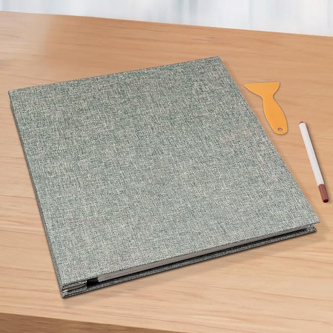 Large Photo Album Self Adhesive Scrapbook Album for 4×6 5×7 8×10 Pictures DIY Magnetic Linen Cover Album 40 Pages for Family Wedding Gifts with Metal Pen and Plastic Board, Light Green - Image 6