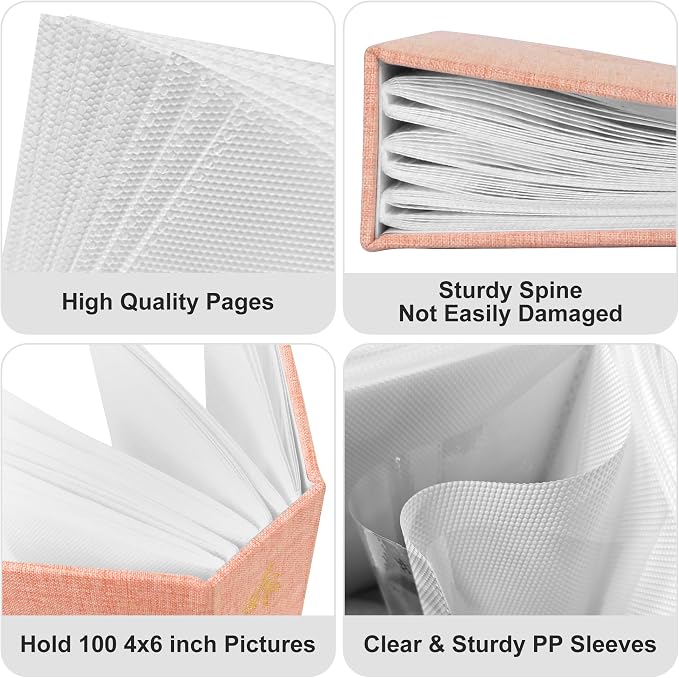 Holoary Photo Album 4x6 100 Photos, 100 Pockets 4”x6” Picture Album, Linen Fabric Cover Picture Book for Photos, 4x6 Photo Albums for Family Weddings Travel Memories(Pink) - Image 8