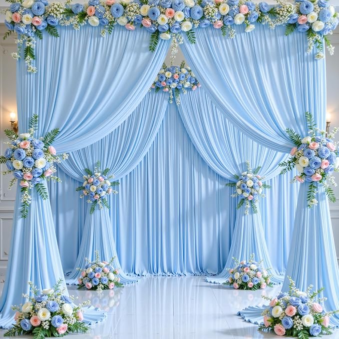 4 Panels Baby Blue Backdrop Curtains for Wedding Party Wrinkle Free Backdrops Curtain Drapes Fabric Decorations Photo Back Drop Cloth for Baby Shower Photography Stage Reception 20ft(W) x 12ft(H) - Image 4