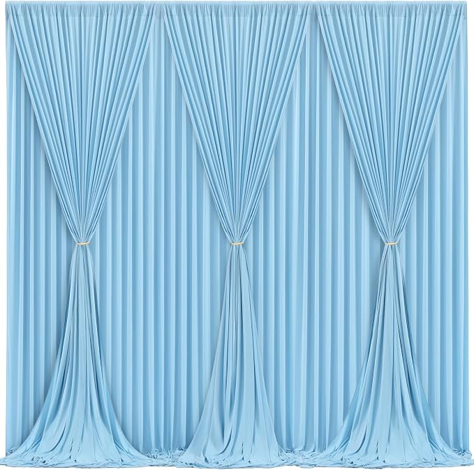 Blue Backdrop Curtains 6 Panels - Wrinkle-Free Light Blue Curtains Polyester Photography Drapes Photo Background for Baby Shower Birthday Party Decorations- 24 X10FT (Blue) - Image 2