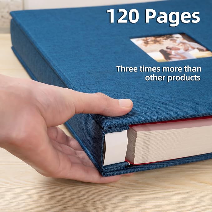 HoneyTolly Large Photo Album Self Adhesive, DIY Scrapbook Album for 600 Photos, 13"x12.6" 120 Pages Linen Cover Memory Book(Blue) - Image 5