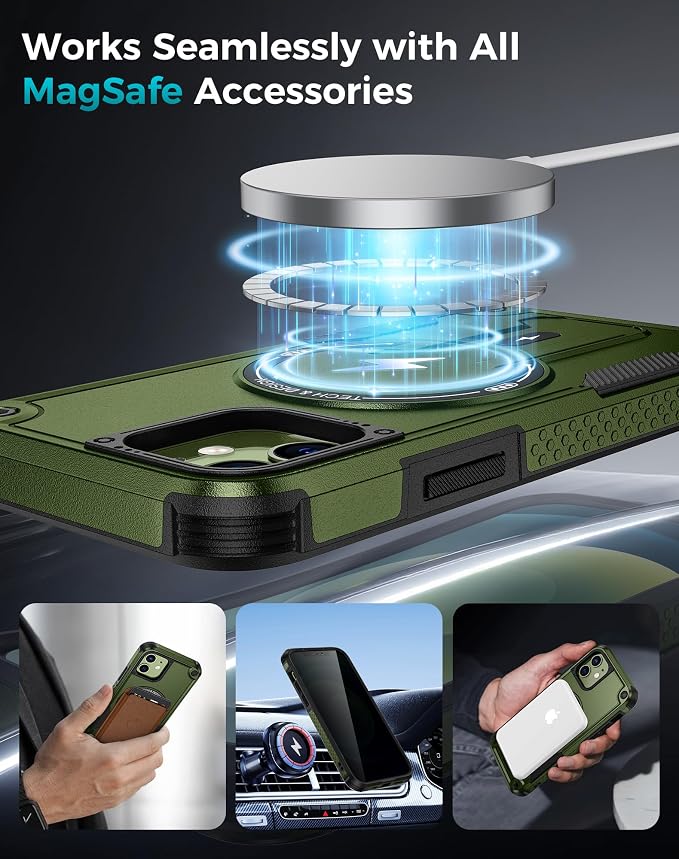 Goton 3 in 1 for iPhone 12 Case with Privacy Screen Protector Green | Glass Camera Lens Protector,Compatible for MagSafe,Invisible Kickstand, Shockproof Phone Cover for iPhone12 - Image 6