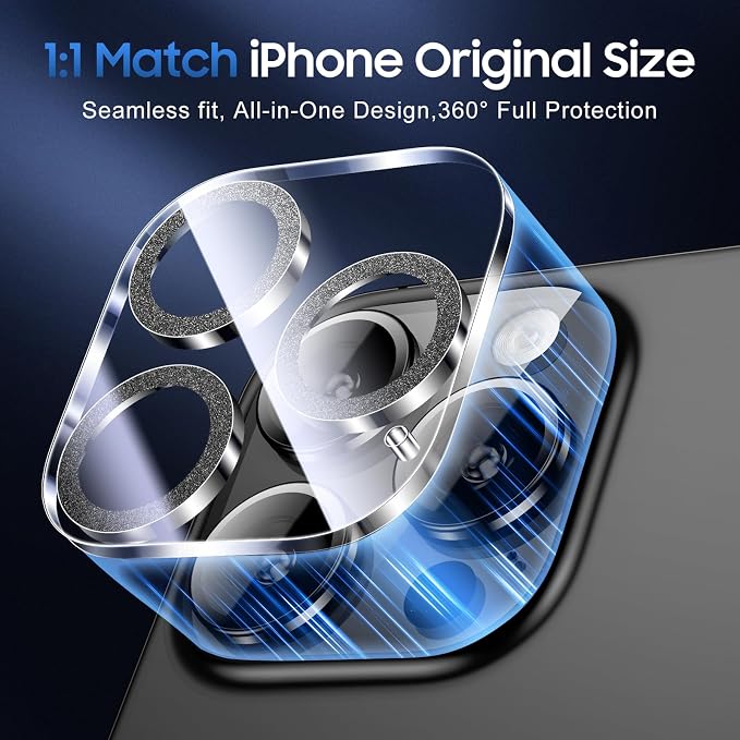 UniqueMe for iPhone 16 Pro/16 Pro Max Camera Lens Protector-Glitter Black | 3 Pack, Drop Protection, Case Friendly, 9H Tempered Glass, Camera Cover Screen, Update New Version - Image 6