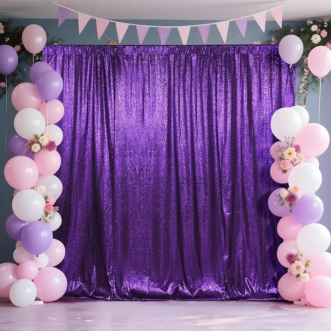 SquarePie 6x8ft Purple Sequin Backdrop, High Density Non-Transparent Glitter Curtain for Photography, Birthday, Wedding Party Decorations, Thick Solid Background with 4" Rod Pocket, 1 Panel - Image 5
