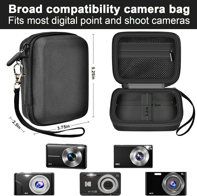 ALKOO Digital Camera Case for CAMKORY, Camera Pouch for KODAK Pixpro -Black | for Lecran/for VAHOIALD Point and Shoot Camera, Hard Carrying Case with Mesh Pocket, Compact for Vlogging, Travel and Storage - Image 3
