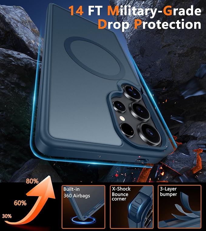 FNTCASE for Samsung Galaxy S25-Ultra Case: Magnetic Translucent Blue Cover | Fit for MagSafe, Slim Matte Shockproof Protective Cases, Full Camera Protection, 14FT Military Grade Drop Tested - Image 5