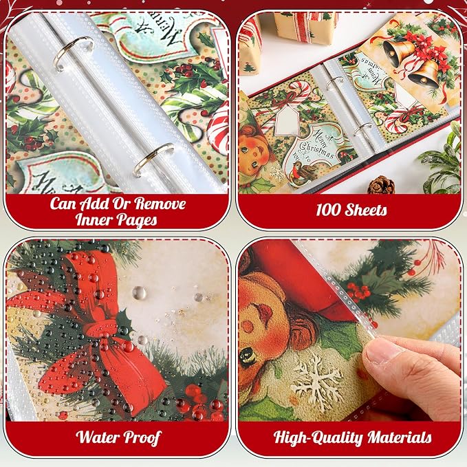 Spiareal Christmas Greeting Card Organizer Set 6 x 8 Inches Photo Binder Album Post Card Holder Storage 100 Pages Stamping Photo Album Display Organization Storage for Memory Greeting Post Gift - Image 5