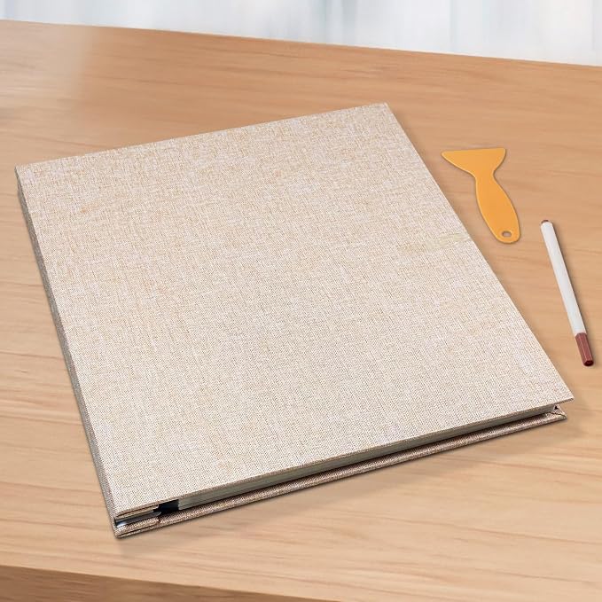 Photo Album Scrapbook – Holds 4x6, 5x7 & 8x10 Pictures – Self-Adhesive Pages for Baby, Wedding, Travel & Family Memories | Includes Metallic Pen & Scraper/Light Beige Large DIY Memory Book for Gifts - Image 6