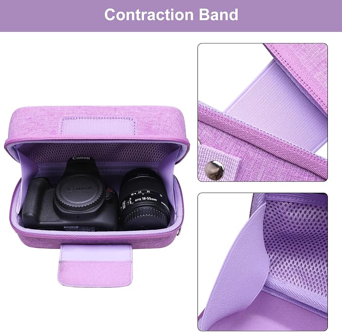 Case for Canon EOS Rebel T7/R50/R100 DSLR SLR Camera and 18-55mm Len Purple | Hard Carrying Travel Case for Canon EOS Rebel T7/R50/R100/R50 V/T6/R8/R10/RP/SL3/R5/T100 DSLR SLR Camera and 18-55mm Len - Image 5