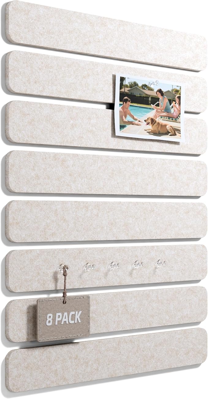 Fluxynara 13" x 2" Felt Wall Panels, Oatmeal | 8-Pack Includes 50 Push Pins and Adhesive Tabs for Photos, Notes and Decor in Bedroom Doors, Home Office or Studios by FLUXYNARA