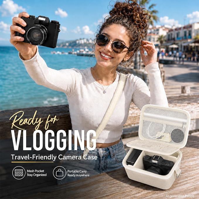 Comecase Large Travel 4K Vlogging Camera Case for Duluvulu/for AUREAPI | Outdoor Camera Storage with 2 Divider and Mesh Pocket, for Vloggers and Content Creators, Trip Ready, Off-White - Case Only - Image 7