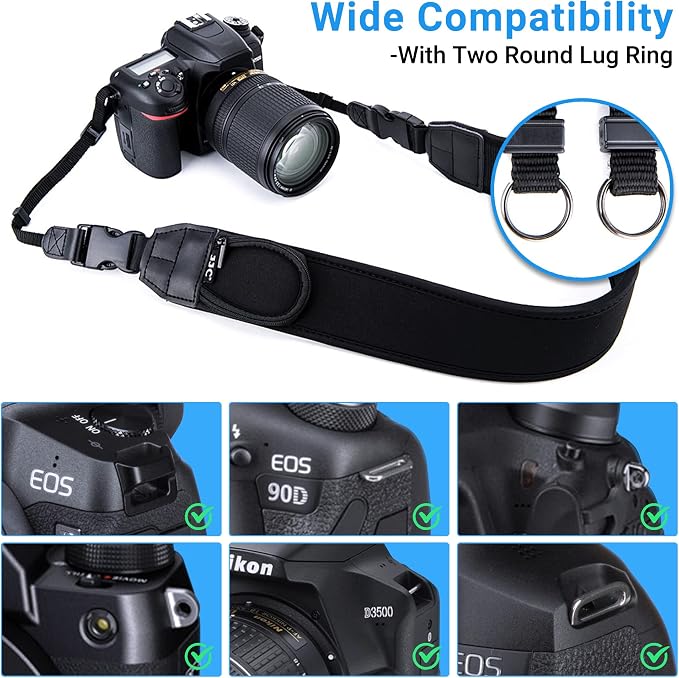JJC DSLR Camera Neck Strap, Neoprene Strap for Canon Nikon Sony w/Pockets | Shoulder Strap with Quick Release, Adjustable, for Canon Rebel T7 EOS R50 R6 R5 5D 6D Nikon D850 D7500 D5600 D3500 - Image 7