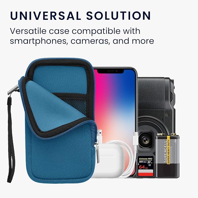 kwmobile Universal Phone Pouch Size XL - 6.7/6.8" - Neoprene Smartphone Pouch with Zip - Water-Repellent Mobile Phone Case - Sleeve in Radiant Blue - Image 4