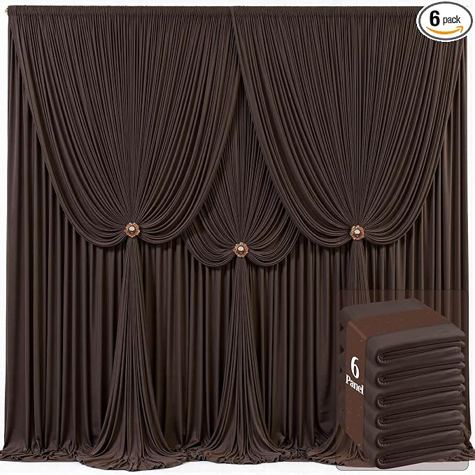 6 Panels Brown Backdrop Curtains for Wedding Party Wrinkle Free Backdrops Curtain Drapes Fabric Decorations Photo Back Drop Cloth for Baby Shower Photography Stage Reception 30ft(W) x 12ft(H) by Tao-GePartyDecorations