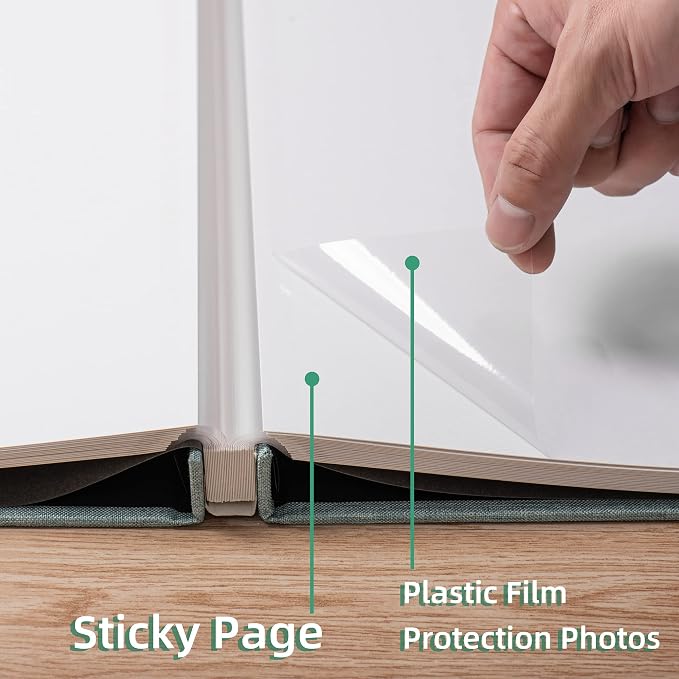 Large Photo Album Self Adhesive Scrapbook Album for 4×6 8×10 Pictures DIY Magnetic Linen Cover Album 40 Pages for Family Wedding Gifts with Metal Pen and Plastic Board - Image 5