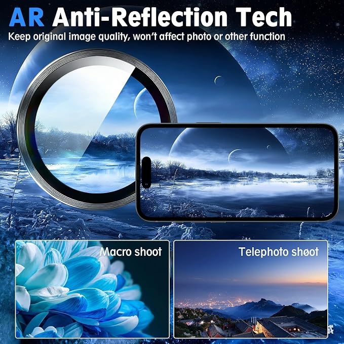 SiHPuoy 3pcs Camera Lens Protector for iPhone 17e/16e, Tempered Glass,Black | 9H+ Hardness, Military Grade Shatterproof, Anti-Scratch, Case Friendly, HD Metal Camera Cover, Does not Affect Night Shots - Image 7